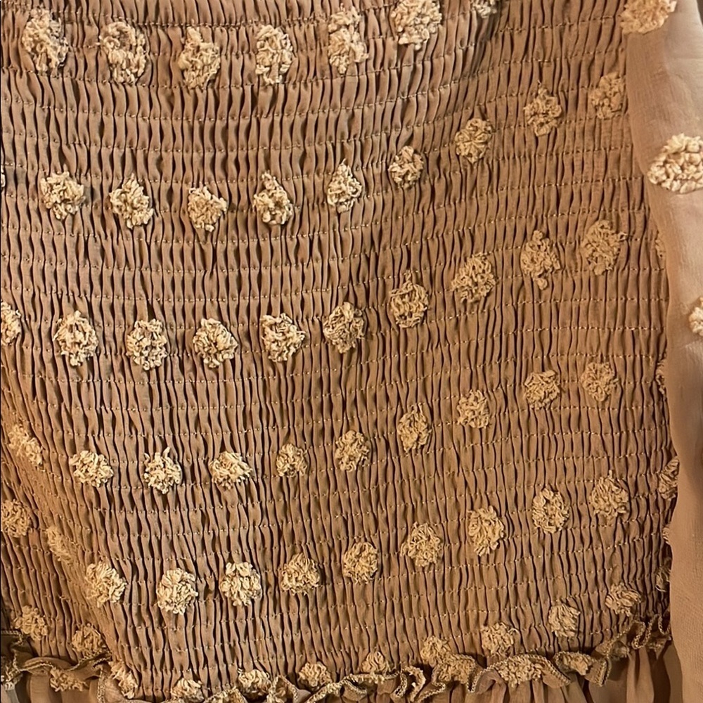 Elegant Long Sleeve Smocked Dress in Brown - Picture 4 of 11